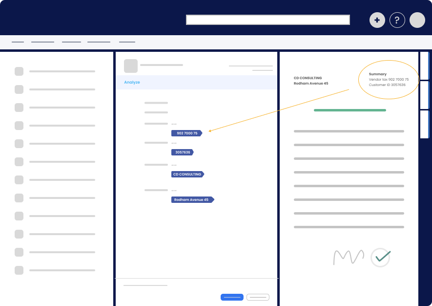 M-Files user interface showing a metadata card and a document classified and data extracted using AI.